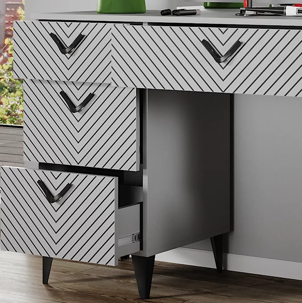 Vicco Coiffeuse Gris 150cm avec miroir LED