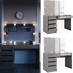 Vicco Coiffeuse Gris 55cm avec éclairage LED