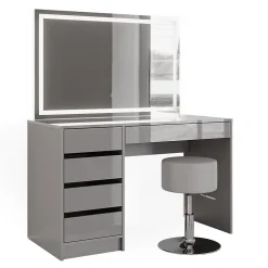 Vicco Coiffeuse Gris 55cm avec miroir LED et tabouret