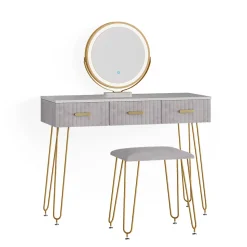 Vicco Coiffeuse Gris 100cm avec éclairage LED et tabouret