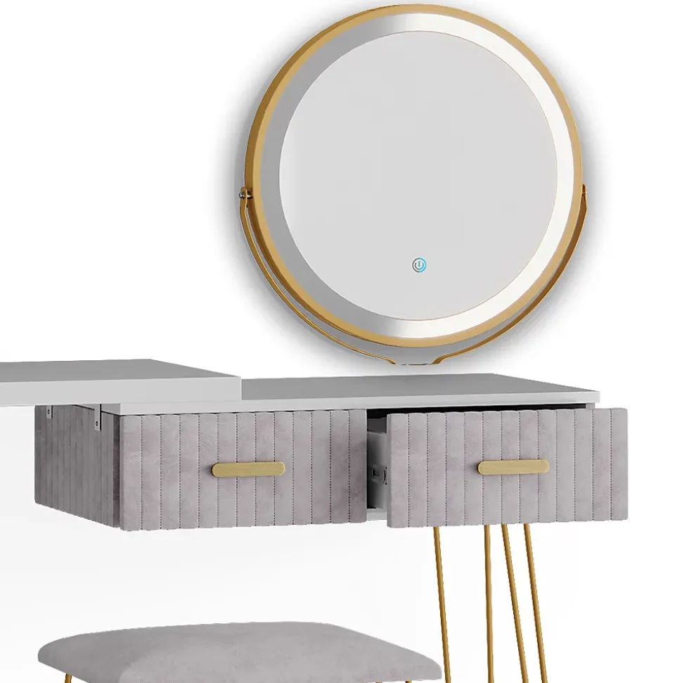 Vicco Coiffeuse Gris 120cm avec éclairage LED et tabouret