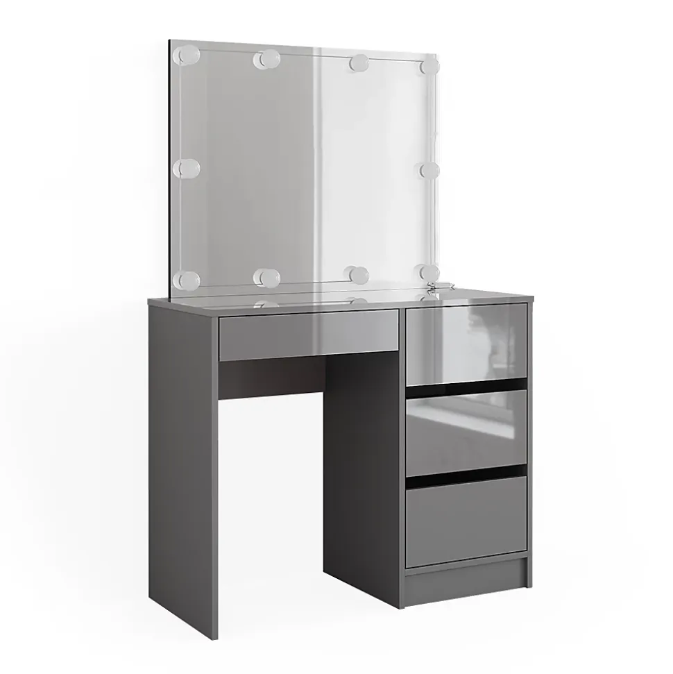 Vicco Coiffeuse Gris 90cm avec éclairage LED et tabouret
