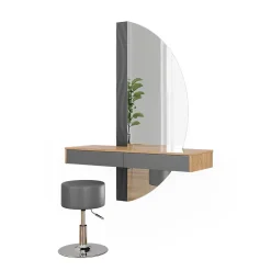 Vicco Coiffeuse Gris 120cm avec éclairage et tabouret