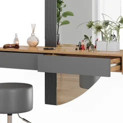 Vicco Coiffeuse Gris 120cm avec éclairage et tabouret