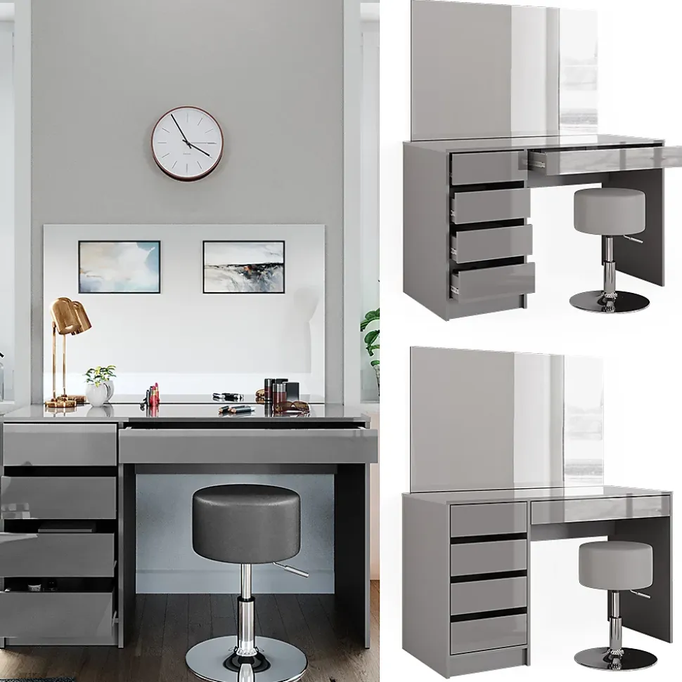 Vicco Coiffeuse Gris 55cm avec tabouret