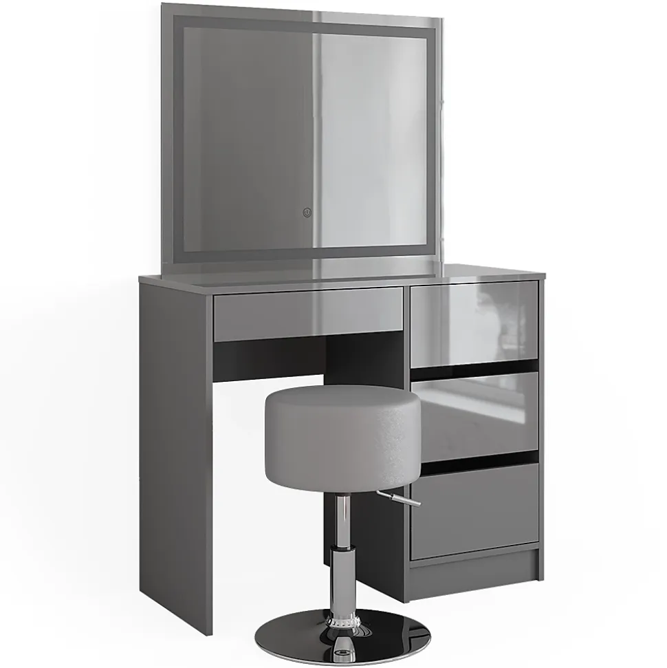 Vicco Coiffeuse Gris 40cm avec miroir LED et tabouret