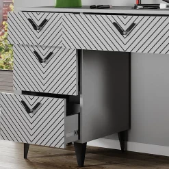 Vicco Coiffeuse Gris 150cm sans miroir, avec 7 tiroirs