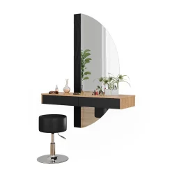 Vicco Coiffeuse Noir 120cm avec éclairage et tabouret
