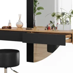 Vicco Coiffeuse Noir 120cm avec éclairage et tabouret