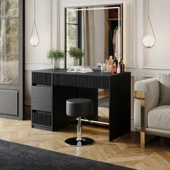 Vicco Coiffeuse Noir 120cm avec tabouret
