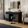 Vicco Coiffeuse Noir 120cm avec miroir LED et tabouret