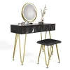 Vicco Coiffeuse Noir 100cm avec miroir LED et tabouret