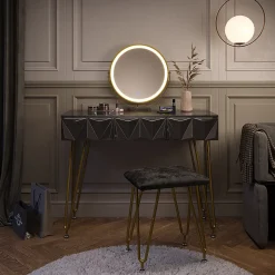 Vicco Coiffeuse Noir 100cm avec miroir LED et tabouret