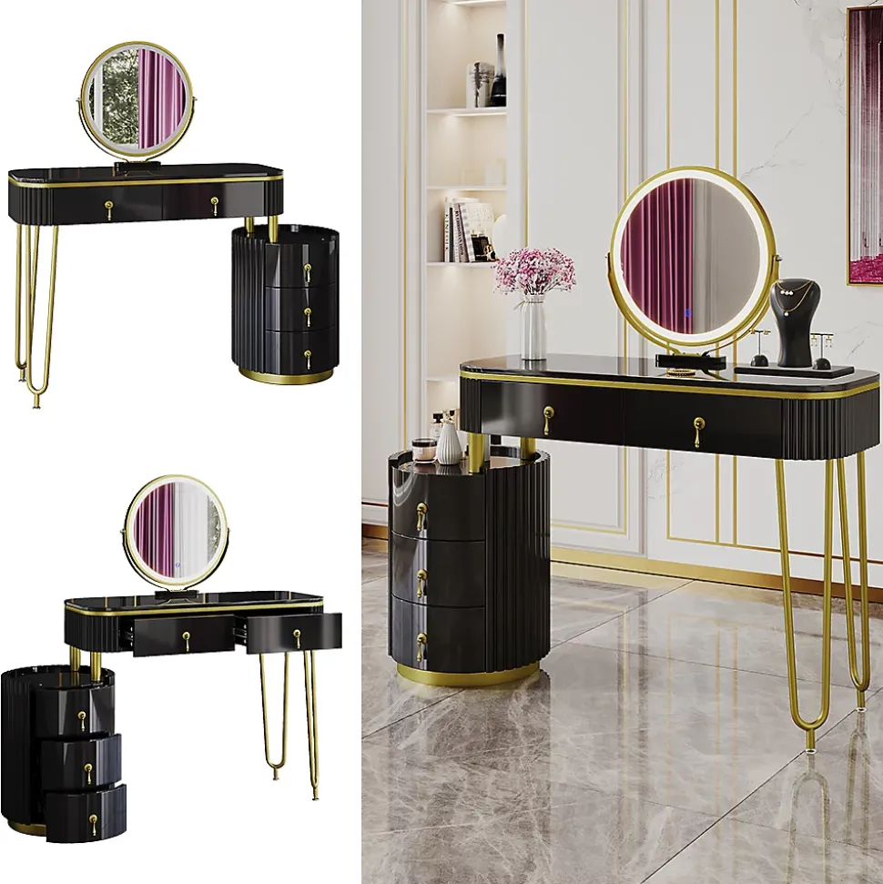 Vicco Coiffeuse Noir 100cm avec miroir LED