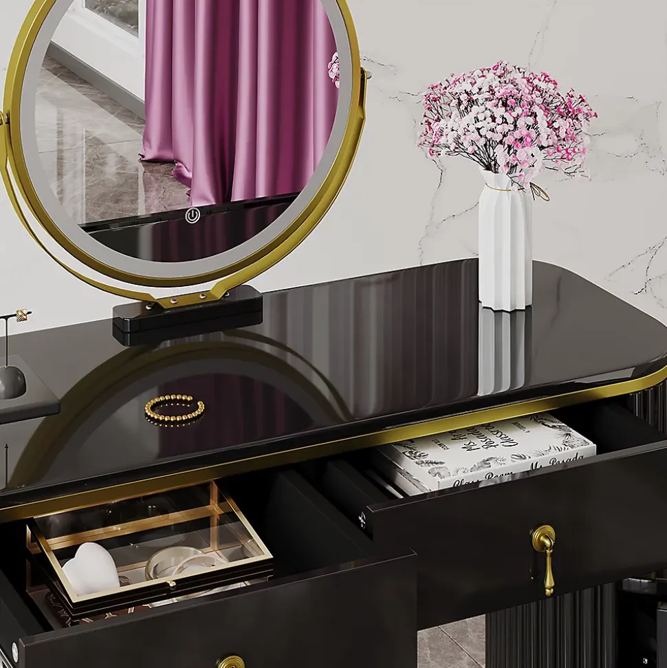 Vicco Coiffeuse Noir 100cm avec miroir LED