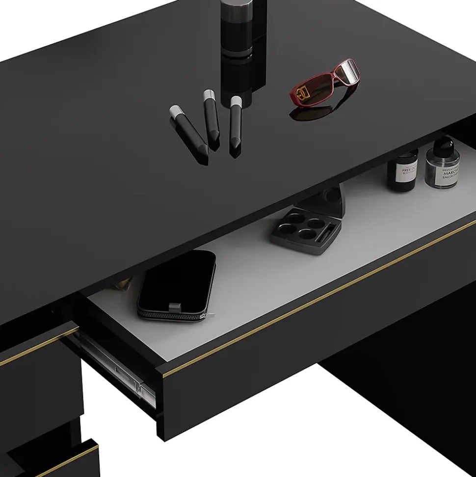 Vicco Coiffeuse noir/or 120cm sans miroir