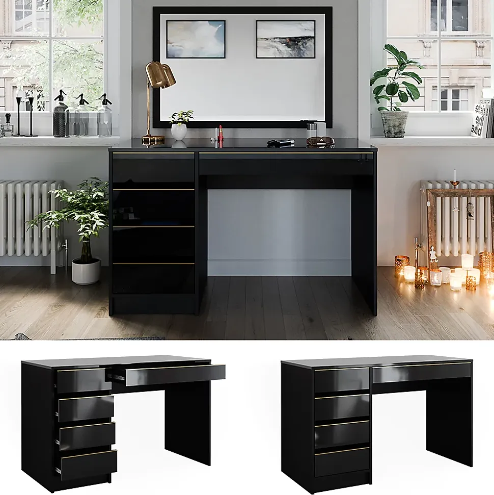 Vicco Coiffeuse noir/or 120cm sans miroir