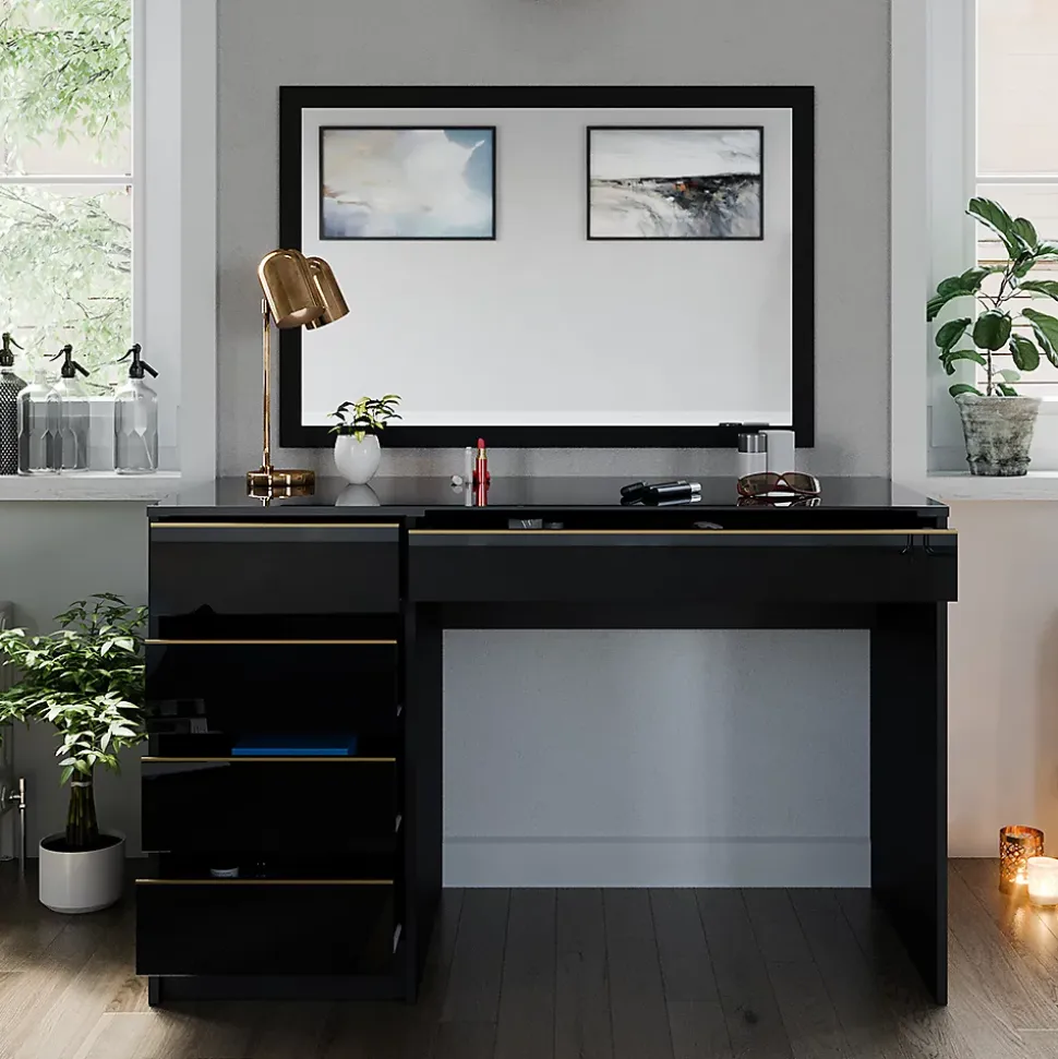 Vicco Coiffeuse noir/or 120cm sans miroir