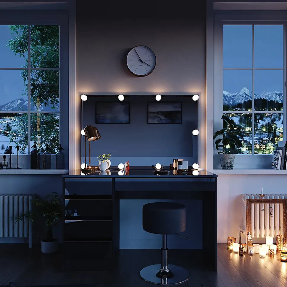 Vicco Coiffeuse noir/or 120cm avec éclairage LED et tabouret
