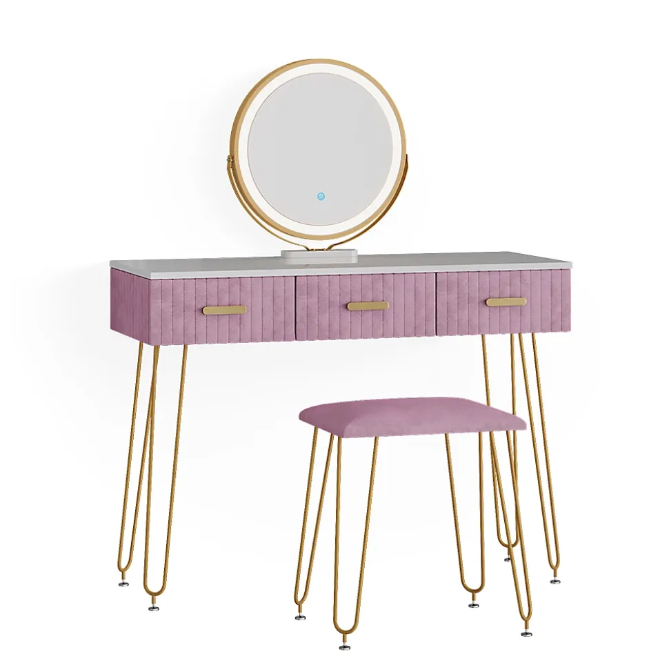 Vicco Coiffeuse Rose 100cm avec éclairage LED et tabouret