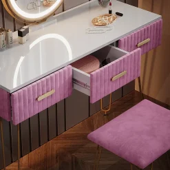 Vicco Coiffeuse Rose 100cm avec éclairage LED et tabouret