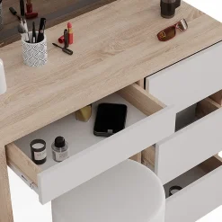 Vicco Coiffeuse Sonoma 40cm avec miroir LED et tabouret