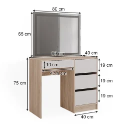 Vicco Coiffeuse Sonoma 40cm avec miroir LED