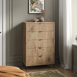 Vicco Commode Chêne Viking 76x120cm avec 5 tiroirs