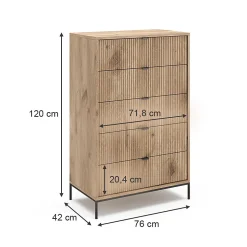 Vicco Commode Chêne Viking 76x120cm avec 5 tiroirs