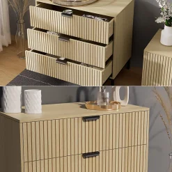 Vicco Commode Chêne 72x69cm avec 3 tiroirs