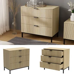 Vicco Commode Chêne 72x69cm avec 3 tiroirs