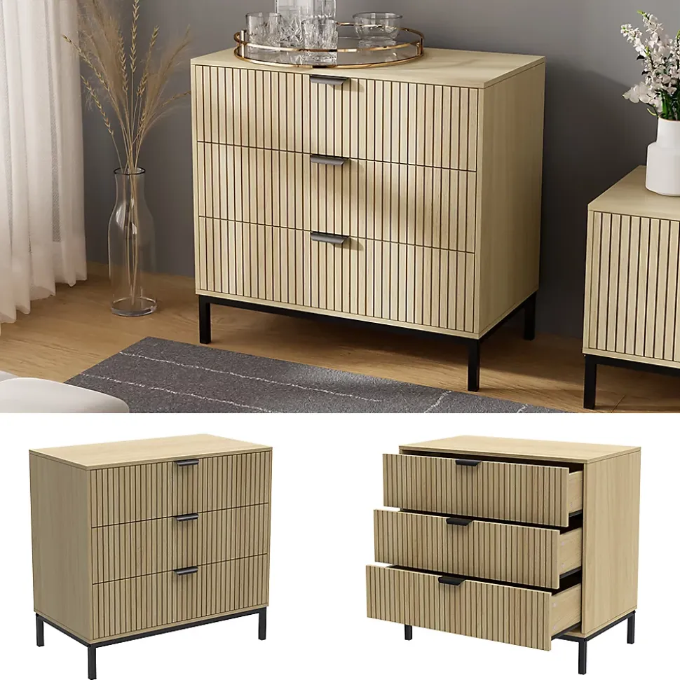 Vicco Commode Chêne 72x69cm avec 3 tiroirs