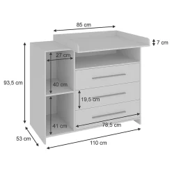 Vicco Commode à langer Blanc 110x93.5cm avec plan à langer