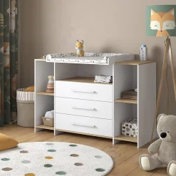 Vicco Commode à langer Chêne blanc/force de lor 143.2x93cm avec 3 tiroirs