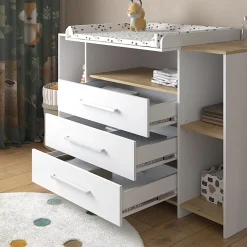 Vicco Commode à langer Chêne blanc/force de lor 143.2x93cm avec 3 tiroirs