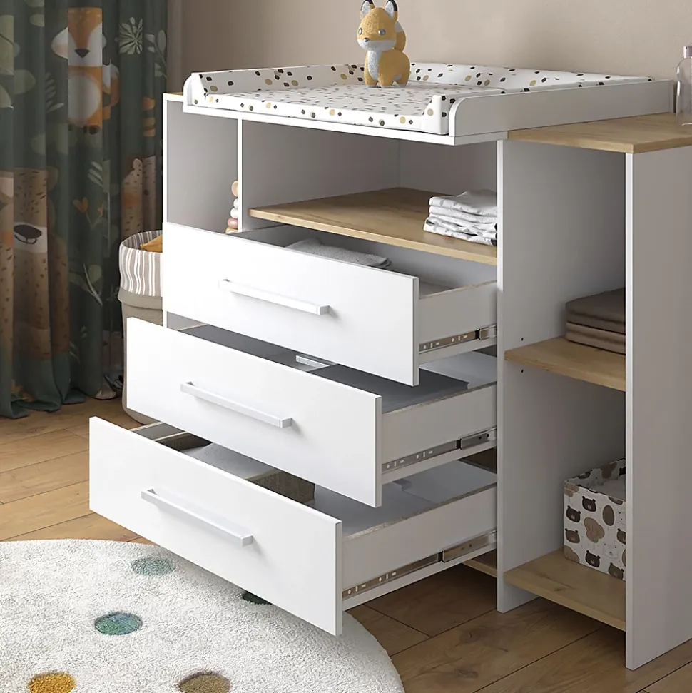 Vicco Commode à langer Chêne blanc/force de lor 143.2x93cm avec 3 tiroirs