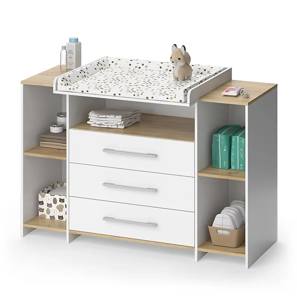 Vicco Commode à langer Chêne blanc/force de lor 143.2x93cm avec 3 tiroirs
