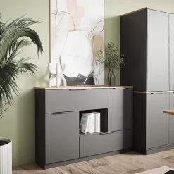 Vicco Commode avec tiroirs Anthracite 120x83.6cm 2x porte, 2x tiroir et 1x compartiment ouvert