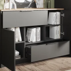 Vicco Commode avec tiroirs Anthracite 120x83.6cm 2x porte, 2x tiroir et 1x compartiment ouvert