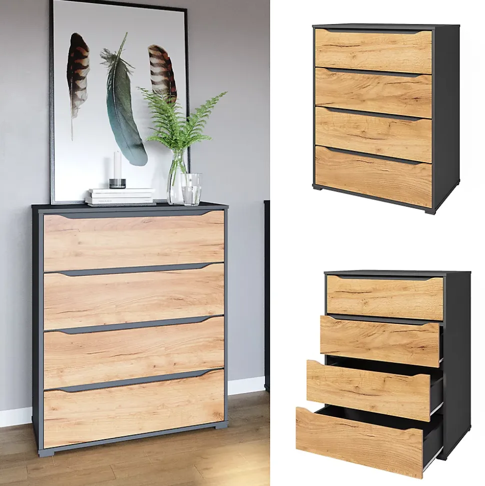 Vicco Commode Chêne doré/anthracite 48x101.6cm avec tiroirs