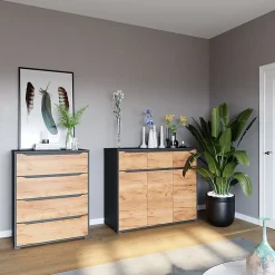 Vicco Commode Chêne doré/anthracite 48x101.6cm avec tiroirs