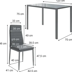 Vicco Ensemble de table à manger Gris 120x75cm ensemble de 6 étagères