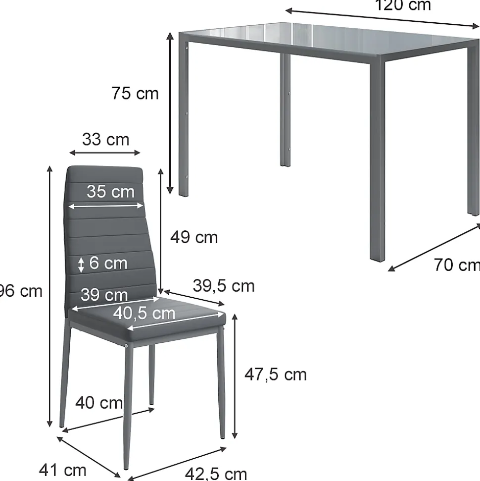 Vicco Ensemble de table à manger Gris 120x75cm ensemble de 6 étagères