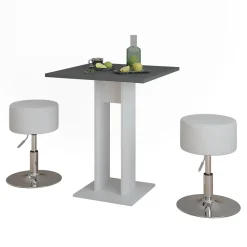 Vicco Ensemble de table à manger blanc/anthracite 65x65cm avec 2 tabourets