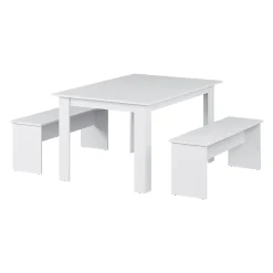 Vicco Ensemble de table à manger Blanc 137.6x92.8cm avec 2 bancs