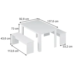 Vicco Ensemble de table à manger Blanc 137.6x92.8cm avec 2 bancs