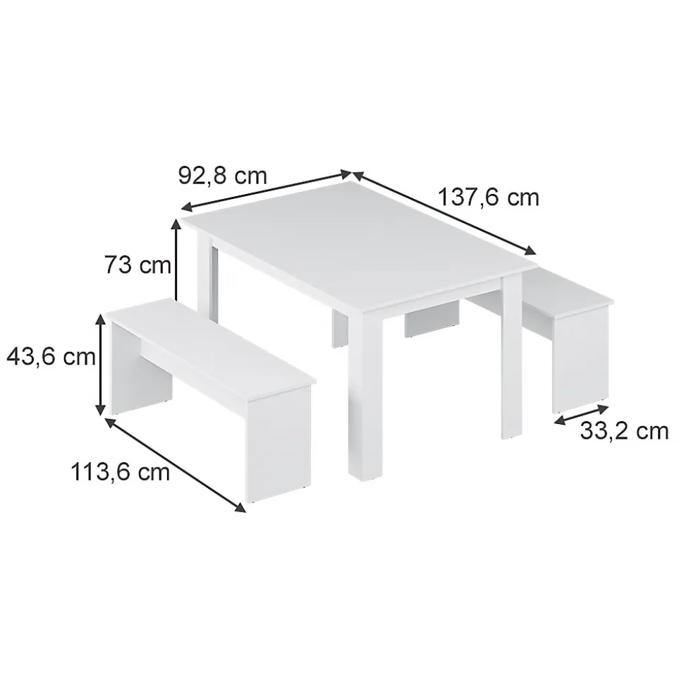 Vicco Ensemble de table à manger Blanc 137.6x92.8cm avec 2 bancs