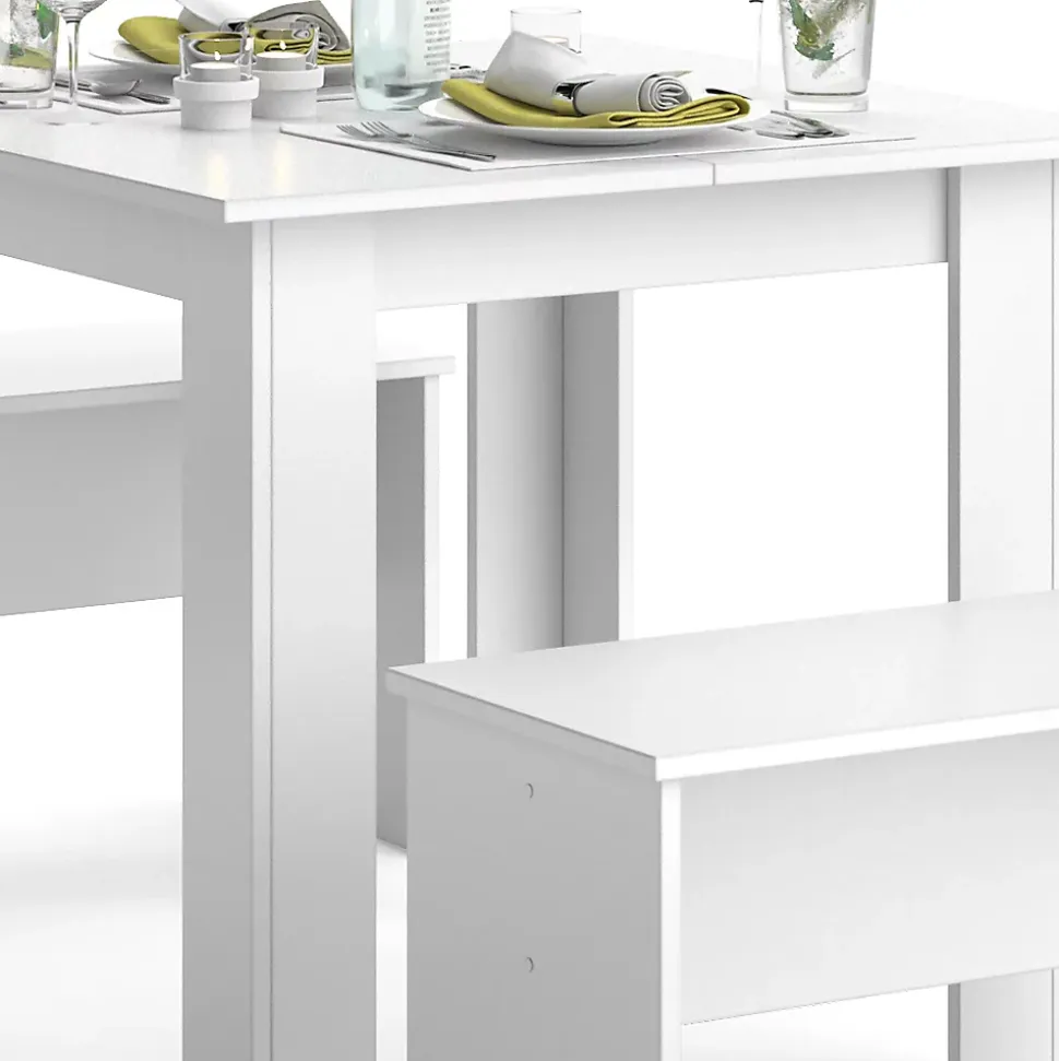 Vicco Ensemble de table à manger Blanc 80x80cm avec 2 bancs