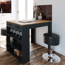 Vicco Ensemble de table à manger Anthracite/chêne doré 67x100cm avec 2 tabourets