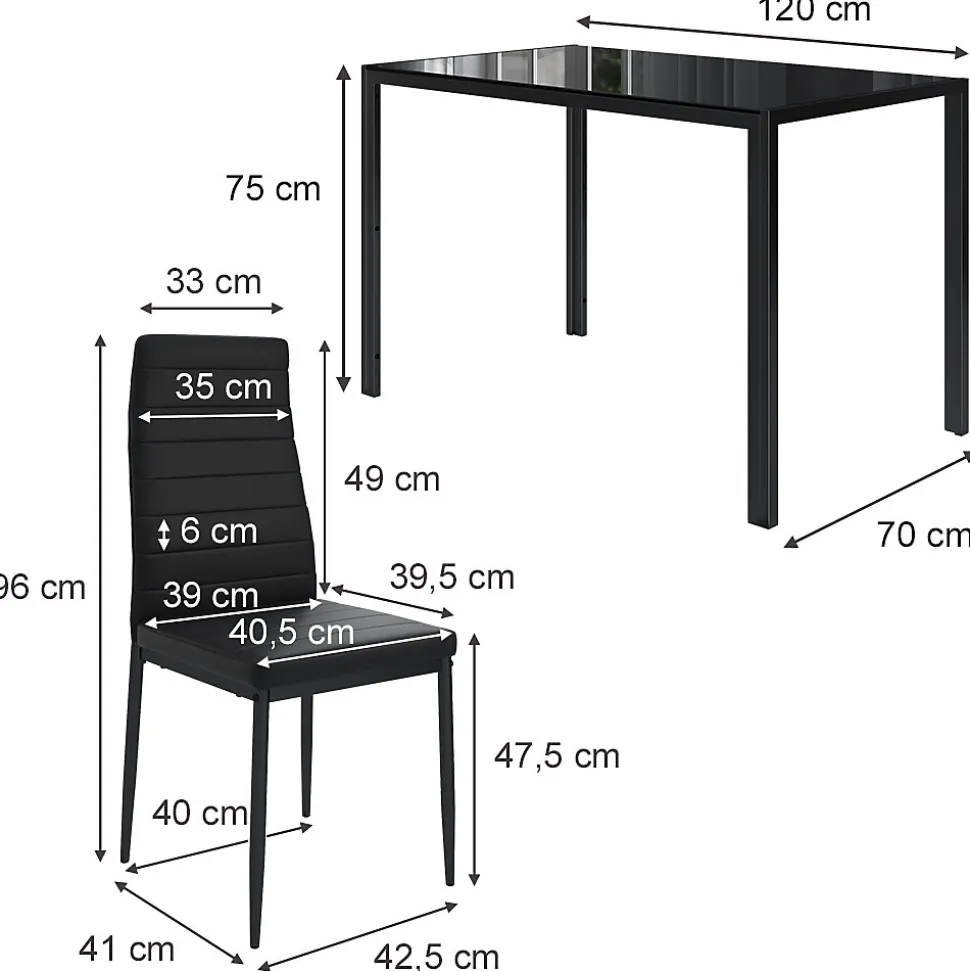 Vicco Ensemble de table à manger Noir 120x75cm Lot de 4